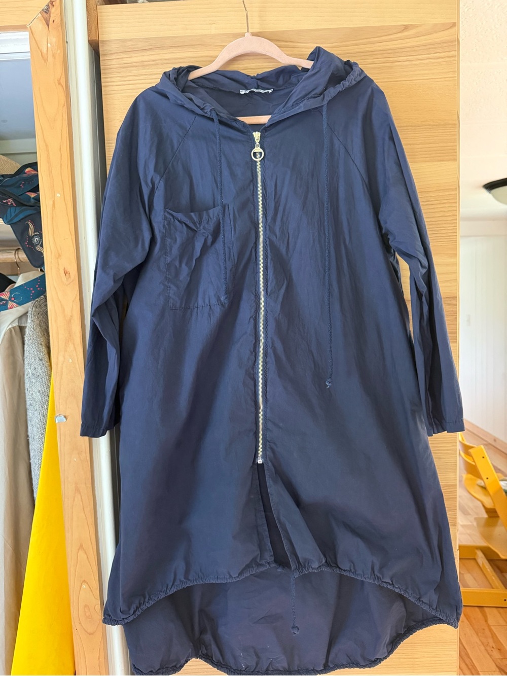 Navy Hooded Zip-Front Women's Coat 100% Cotton